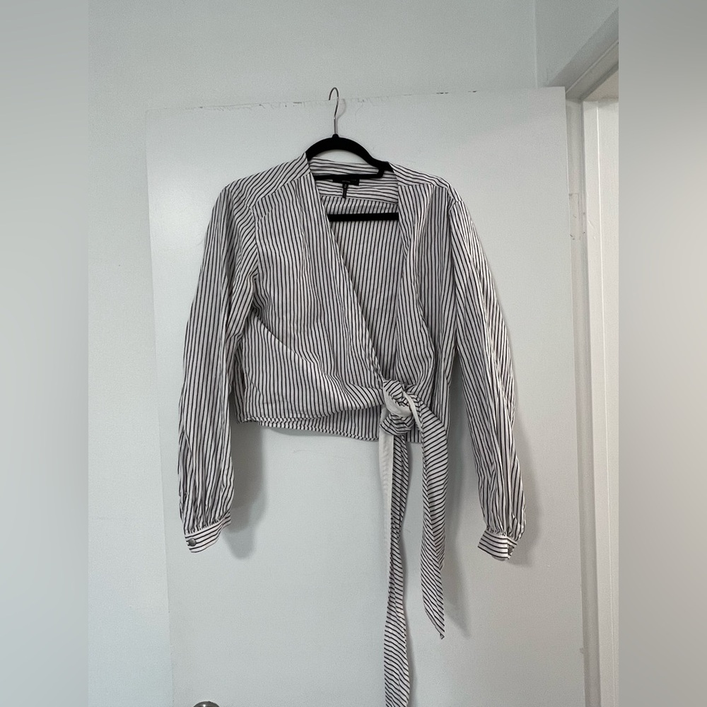 rag & bone Black and White Striped wrap Blouse